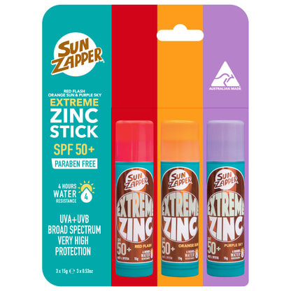 Extreme Zinc Stick 3-Pack SPF 50+ – Red, Orange & Purple - 15g each