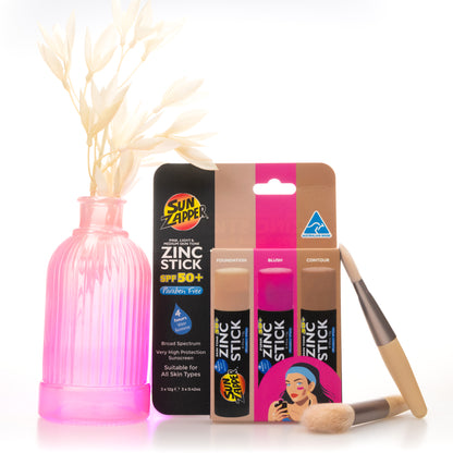 Zinc Stick Beauty 3-Pack SPF 50+ – Concealer, Contour & Blush (Light, Medium, Pink)