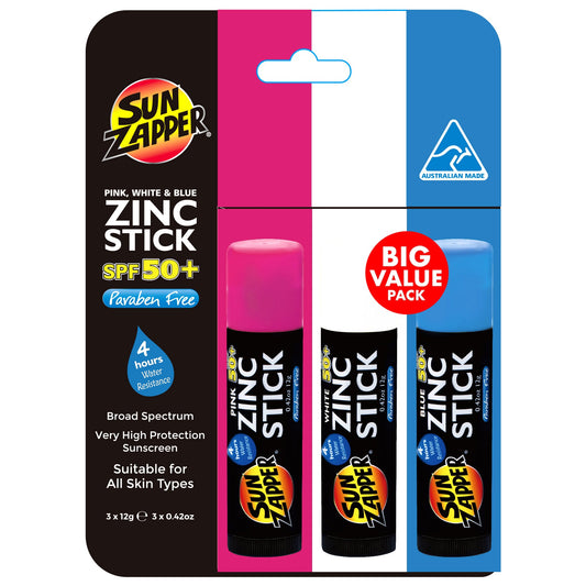 Triple Value Pack: Pink, White & Blue - SPF 50+ Zinc Sticks